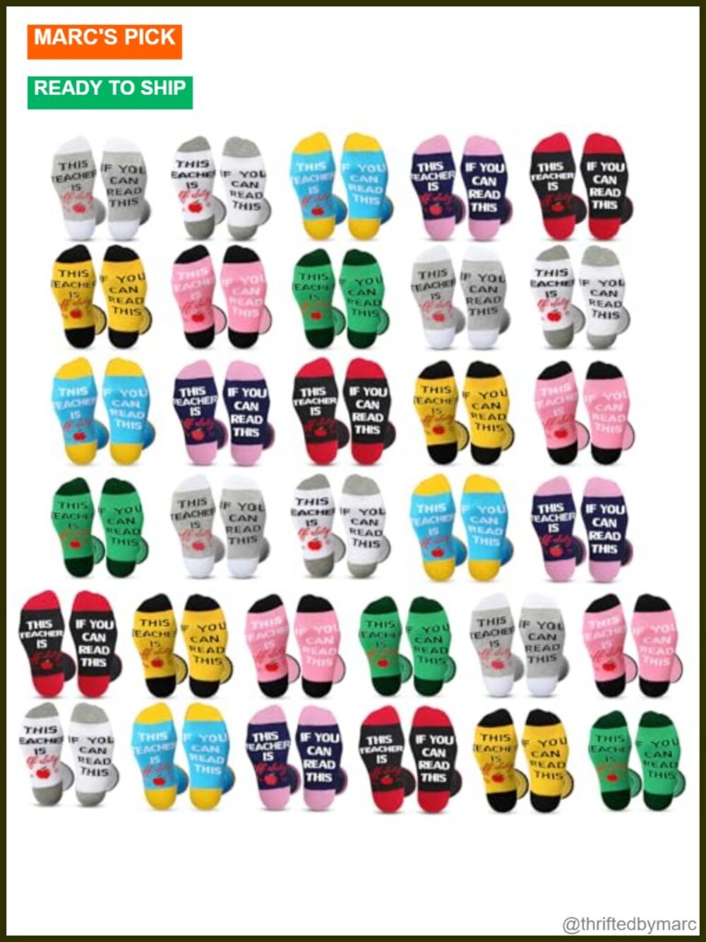 32 Pairs Teacher Crew Socks Unisex Combed Cotton Funny Gift